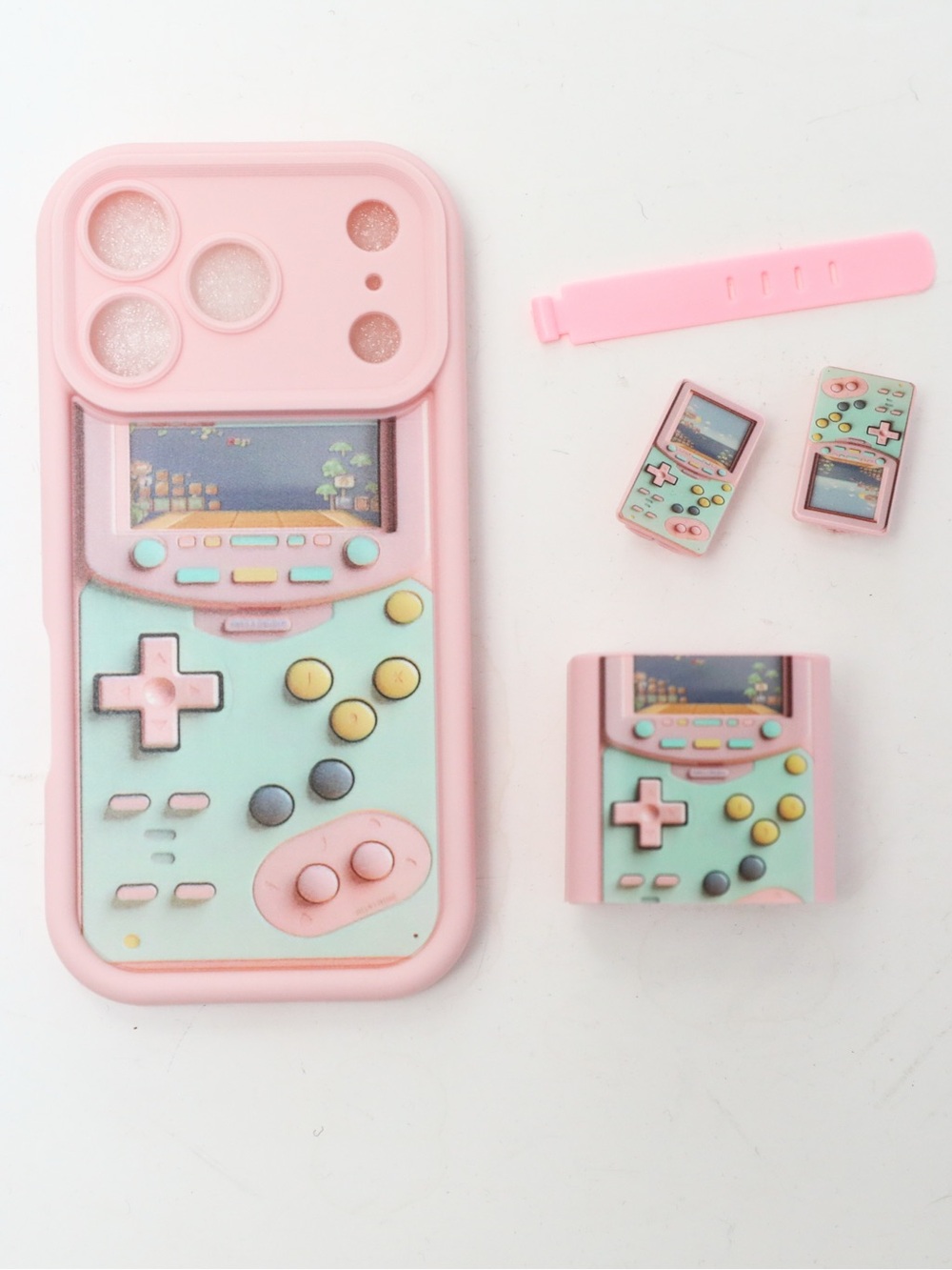 Soft shell silicone iPhone 17 Pro phone case pink pastel kawaii gameboy cute
